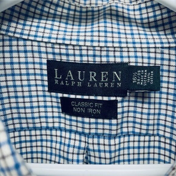 Vintage Ralph Lauren Plaid White/blue Button Down Long Sleeve Shirt 16 1/2 L - Picture 6 of 11